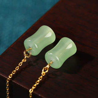 Buddha Gift Jade Bamboo Pattern Luck Drop Earrings