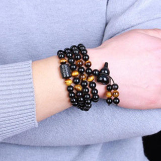Buddha Gift Natural Black Obsidian Rainbow Obsidian Gourd Blessing Bracelet Mala