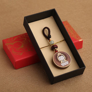 Buddha Gift Ebony Wood Rosewood Buddha Avalokitesvara Om Mani Padme Hum Balance Car Key Chain Decoration