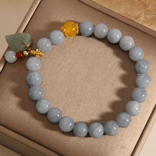 Buddha Gift Aquamarine Jade Leaf Healing Charm Bracelet