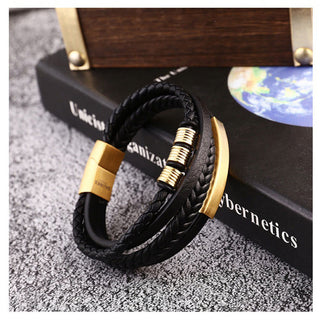 Buddha Gift Leather Multi-Layer Titanium Steel Balance Braided Magnetic Buckle Bracelet