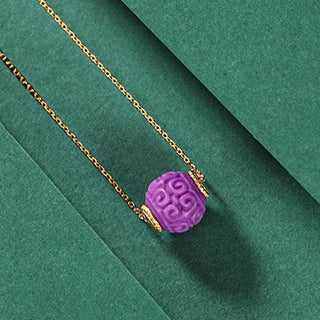 Buddha Gift 925 Sterling Silver Plated Gold Natural Purple Mica Stone Relief Bead Positive Necklace Pendant Bracelet Set
