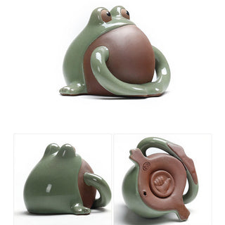Buddha Gift FengShui Wealth Lucky Cute Frog Ceramic Tea Pet Figurine Decoration