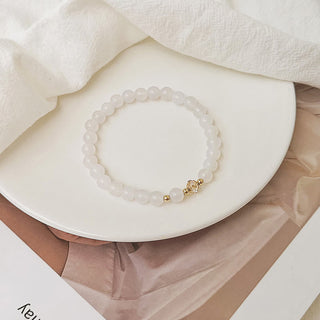 Buddha Gift 14K Gold Plated Copper Aquamarine White Crystal White Agate Blue Crystal Healing Bracelet