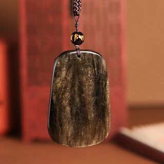 Buddha Gift Gold Sheen Obsidian Three Goats Bring Good Luck Pattern Wealth Necklace Pendant