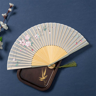 Buddha Gift Lotus Begonia Flower Jasmine Handheld Bamboo Folding Fan 21cm
