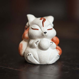 Buddha Gift Mini Nine Tailed Fox Purple Clay Luck Desk Decoration