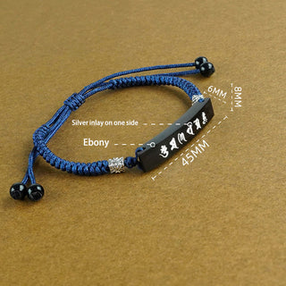 Buddha Gift Buddhism Six True Words Wood Ebony Wood Silver Inlaid Protection Bracelet