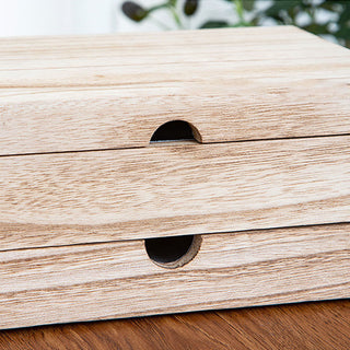 Buddha Gift Retro Beige Wooden Jewelry Box Two-Layer Jewelry Storage Box With Mirror