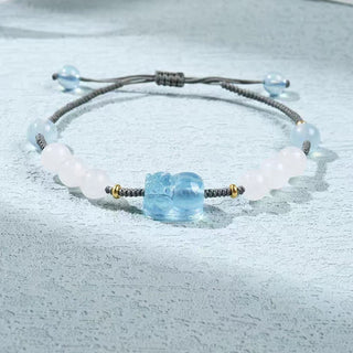 Buddha Gift Natural Aquamarine PiXiu Hetian White Jade Healing Bracelet