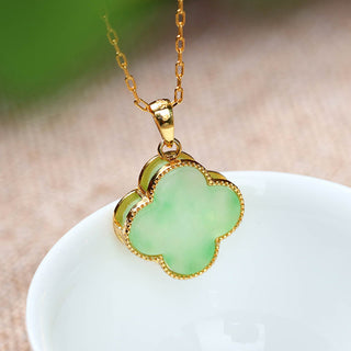 Buddha Gift Four Leaf Clover Jade Pattern Luck Necklace Pendant