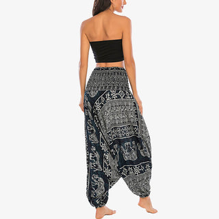 Buddha Gift Two Style Wear Elephant Pattern Loose Smocked Harem Trousers Jumpsuit Women's Yoga Pants