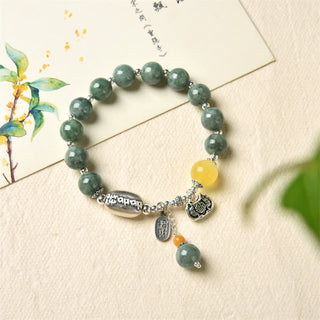 Buddha Gift 925 Sterling Silver Cyan Jade Amber Success Bracelet