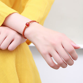 Buddha Gift Handmade Red Agate Amethyst Golden Rutilated Quartz Pink Crystal Bead Calm Braided Bracelet