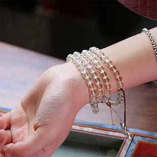 Buddha Gift 108 Mala Beads 925 Sterling Silver Natural White Agate Red Agate Quadruple Wrap Protection Bracelet