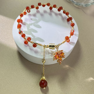 Buddha Gift Red Maple Leaf Luck Charm Bracelet
