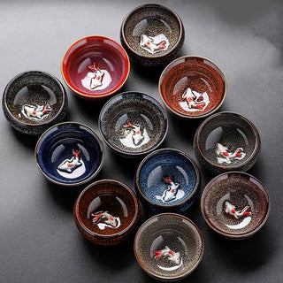 Buddha Gift Small Koi Fish Kiln Change Chinese Jianzhan Ceramic Teacup Kung Fu Tea Cup 60ml
