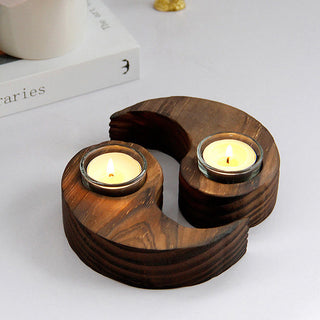 Buddha Gift Yin Yang Wood Candle Holder Meditation Rituals Use Items