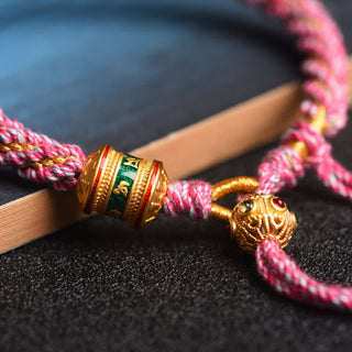 Buddha Gift Tibetan Handmade Luck Prayer Wheel Bead Charm Weave Colorful String Bracelet