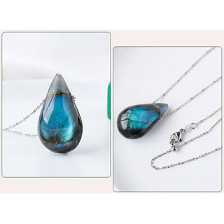 Buddha Gift Labradorite Water Drop Support Healing Necklace Pendant