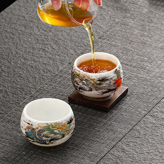 Buddha Gift Dragon Playing With Pearl Design White Porcelain Ceramic Teacup Kung Fu Tea Cup 160ml