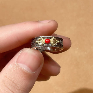 Buddha Gift Tibetan Om Mani Padme Hum Red Agate Dorje Vajra Design Wisdom Ring