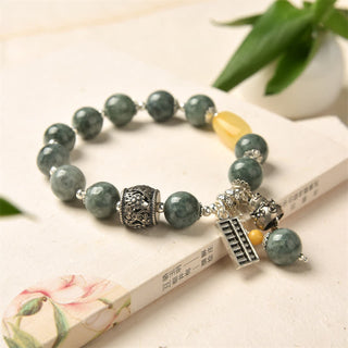 Buddha Gift 925 Sterling Silver Cyan Jade Amber Abacus Lucky Cat Success Bracelet