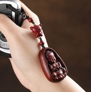 Buddha Gift Small Leaf Red Sandalwood Buddha Cinnabar Chinese Zodiac Amulet Protection Key Chain