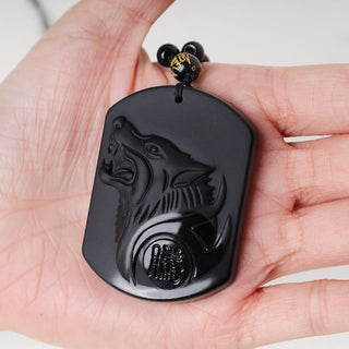 Buddha Gift Black Obsidian Stone Wolf Purification Pendant Necklace