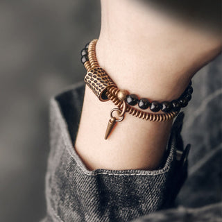 Buddha Gift Rainbow Obsidian Copper Inner Peace Healing Double Layer Bracelet