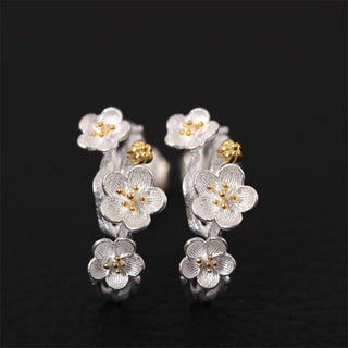 Buddha Gift 925 Sterling Silver Plum Blossom Floral Blessing Earrings