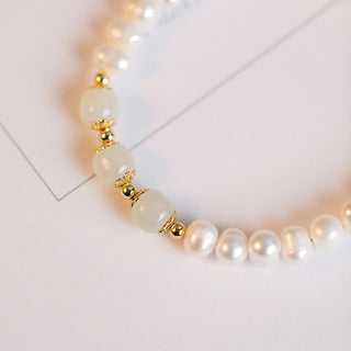 Buddha Gift 14K Gold Plated Natural Pearl Hetian Cyan Jade White Jade Sincerity Bead Chain Bracelet