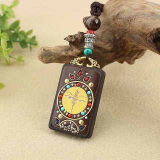 Buddha Gift Tibet God of Wealth Thangka Ebony Peace Necklace Pendant
