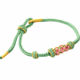 Buddha Gift Handmade Three Peach Blossoms Luck Eight Strands Braided String Bracelet