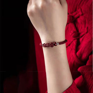 Buddha Gift Handcrafted PiXiu Cinnabar Wealth Luck Braided Bracelet