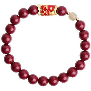 Buddha Gift Natural Cinnabar Lucky Koi Fish Hetian Jade Bead Blessing Bracelet