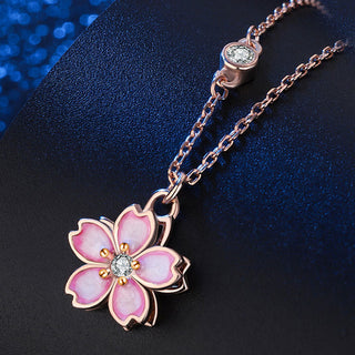 Buddha Gift 925 Sterling Silver Cherry Blossom Flower Rotatable Protection Necklace Pendant