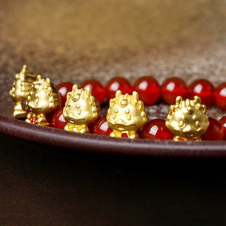 Buddha Gift Year of the Dragon Natural Red Agate Copper Coin Fu Character Protection Bracelet