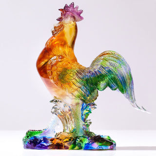 Buddha Gift Handmade Liuli Crystal Rooster Art Piece Home Decoration