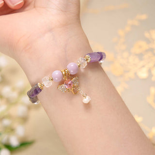 Buddha Gift Amethyst Green Aventurine Strawberry Quartz Positive Elephant Charm Bracelet