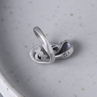 Buddha Gift 925 Sterling Silver Koi Fish Water Ripple Luck Wealth Ring