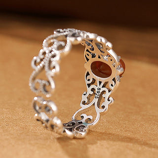 Buddha Gift 925 Sterling Silver Vintage Red Agate Self-acceptance Calm Ring