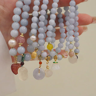 Buddha Gift Natural Aquamarine Chalcedony Serenity Rabbit Gourd Cat Charm Bracelet