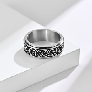 Buddha Gift  Triangle Knot Triquetra Titanium Steel Calm Rotatable Ring