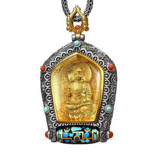 Buddha Gift Tibet Chinese Zodiac Natal Buddha Thangka Prosperity Rotatable Dzi Bead Necklace Pendant