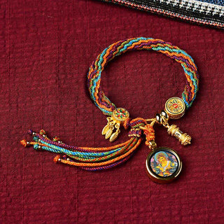Buddha Gift Tibetan Luck Reincarnation Knot Prayer Wheel Dream Catcher Braid String Bracelet