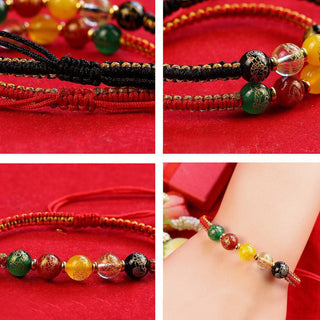 Buddha Gift Five Directions Gods of Wealth Agate Handmade Protection String Braid Bracelet