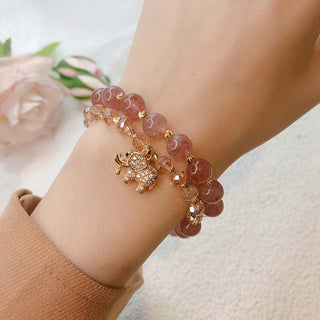 Buddha Gift Rose Quartz Elephant Healing Energy Charm Bracelet