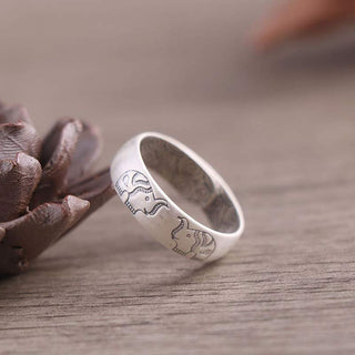 Buddha Gift 999 Sterling Silver Lotus Elephant Six True Words Blessing Ring