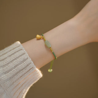 Buddha Gift Lotus Jade Peace Buckle Bead Luck Happiness Charm String Bracelet